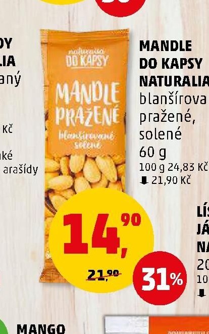 MANDLE DO KAPSY NATURALIA blanšírované solené 60 g