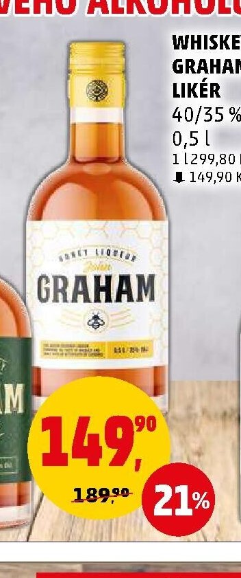 WHISKEY JOHN GRAHAM, MEDOVÝ LIKÉR, 40/35% alk., 0,5 l