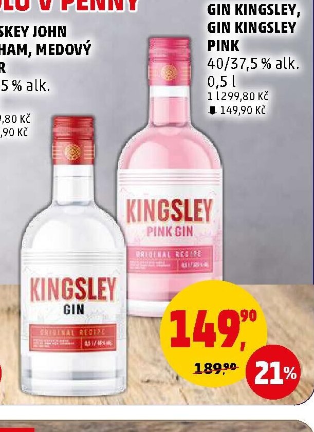 GIN KINGSLEY, GIN KINGSLEY PINK, 40/37,5% alk., 0,5 l