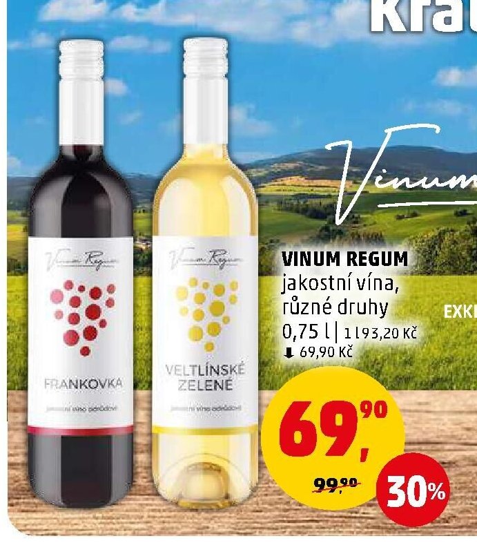 VINUM REGUM jakostní vína, různé druhy, 0,75 l
