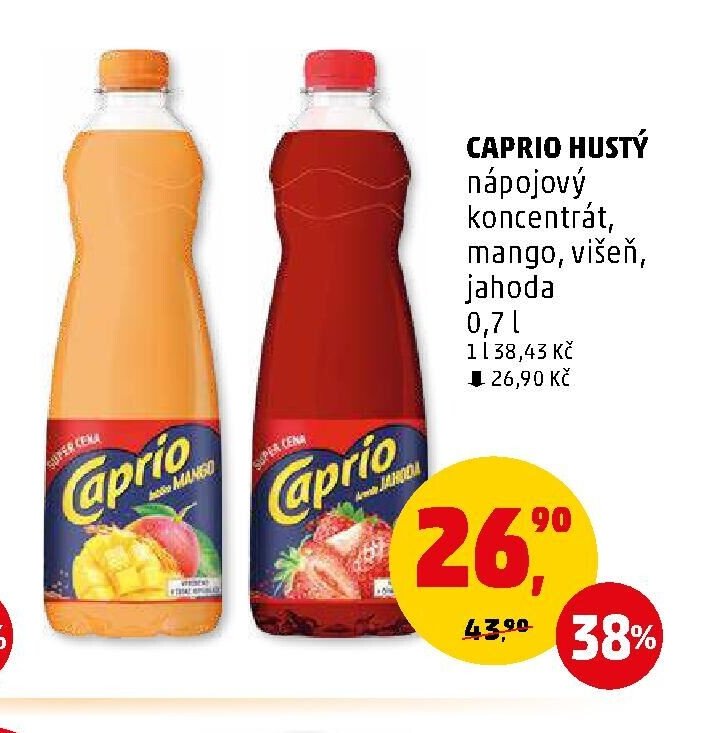 CAPRIO HUSTÝ nápojový koncentrát, mango, višeň, jahoda