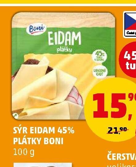 Sýr Eidam 45% plátky Boni 100 g