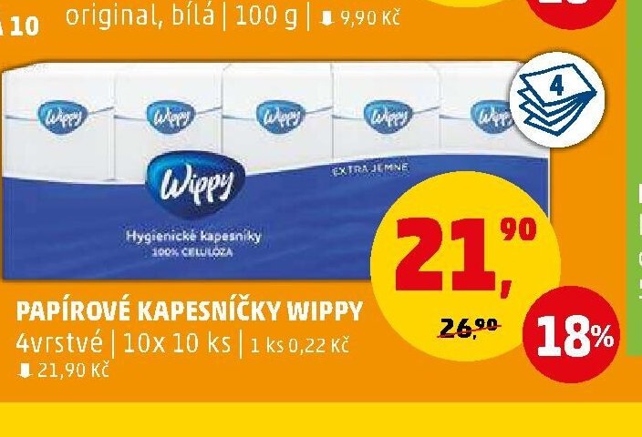 Papírové kapesníčky Wippy 4vrstvé 10x 10 ks