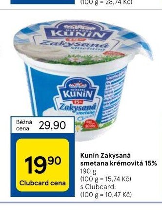 Kunín Zakysaná smetana krémovitá 15% 190 g