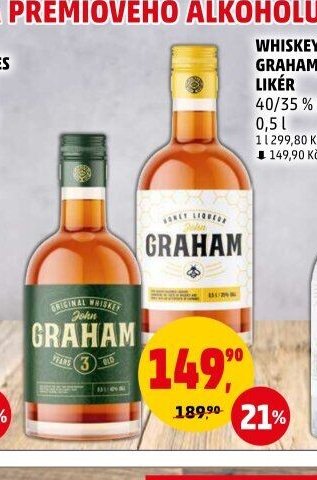 WHISKEY JOHN GRAHAM, MEDOVÝ LIKÉR 40/35% alk. 0,5 l