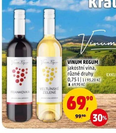 VINUM REGUM jakostní vína, různé druhy 0,75 l