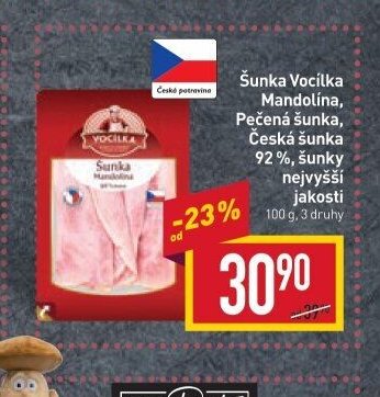 Šunka Vocílka Mandolína, Pečená šunka, Česká šunka 92 %, šunky nejvyšší jakosti
