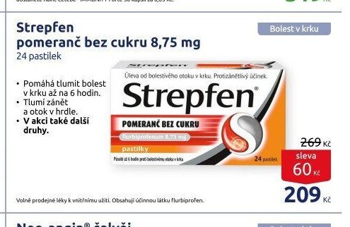 Strepfen pomeranč bez cukru 8,75 mg 24 pastilek