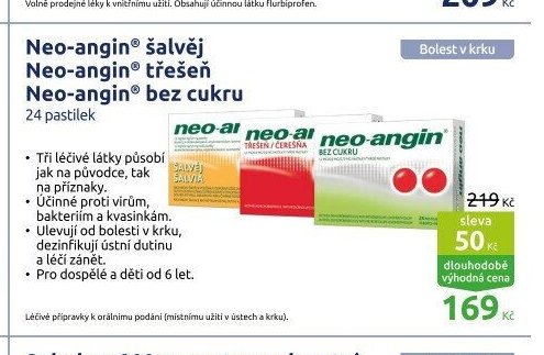 Neo-angin šalvěj, třešeň, bez cukru 24 pastilek