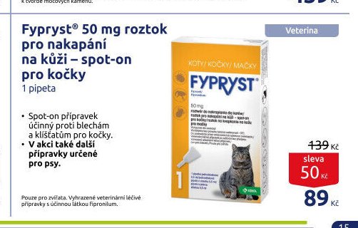 Fypryst 50 mg roztok na kůži - spot-on pro kočky