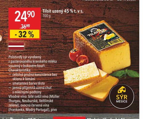 Tilsit uzený 45 % t. v s.
