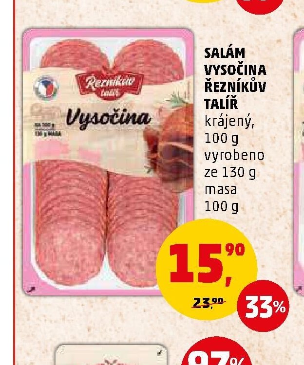 SALÁM VYSOČINA ŘEZNÍKŮV TALÍŘ krájený 100 g