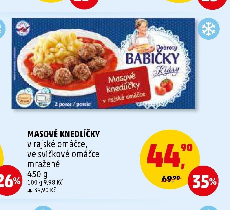 MASOVÉ KNEDLÍČKY v rajské omáčce, ve svíčkové omáčce mražené