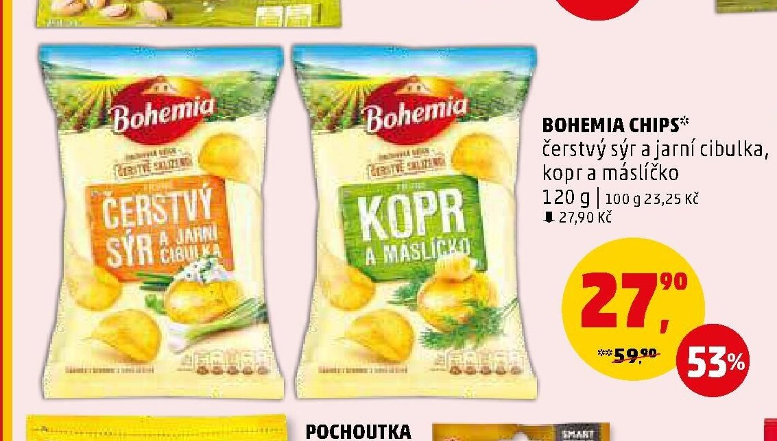 BOHEMIA CHIPS čerstvý sýr a jarní cibulka, kopr a máslíčko