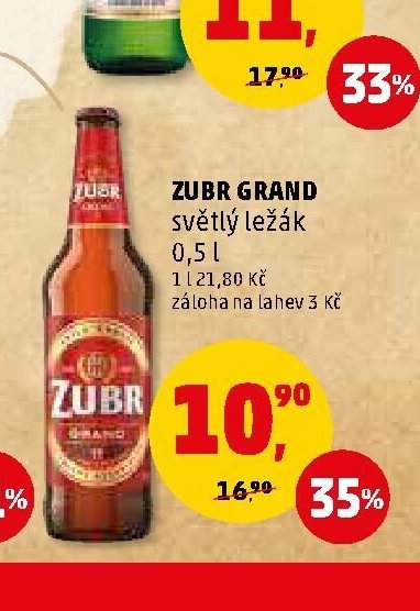 ZUBR GRAND světlý ležák 0,5 l