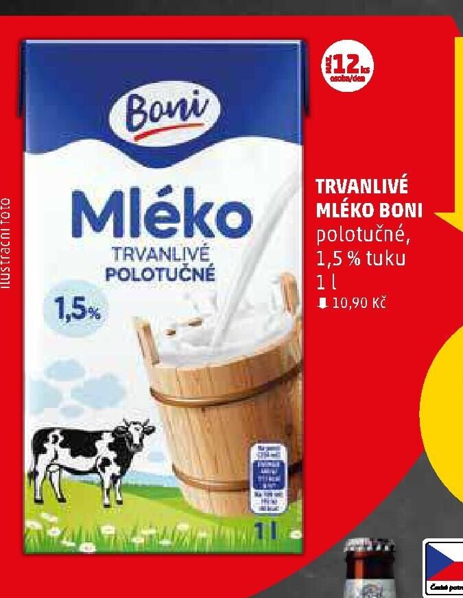 Trvanlivé mléko Boni polotučné 1,5 % tuku
