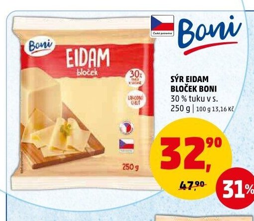SÝR EIDAM BLOČEK BONI 30 % tuku v s. 250 g