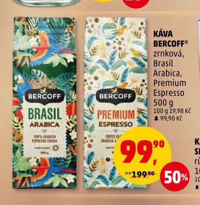 KÁVA BERCOFF zrnková, Brasil Arabica, Premium Espresso