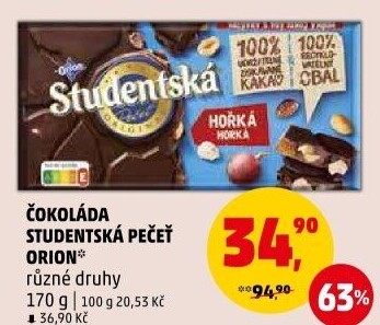 Čokoláda Studentská pečeť Orion