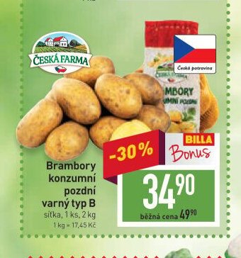 Brambory konzumní pozdní varný typ B