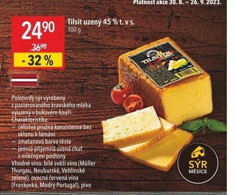 Tilsit uzený 45 % t. v s.