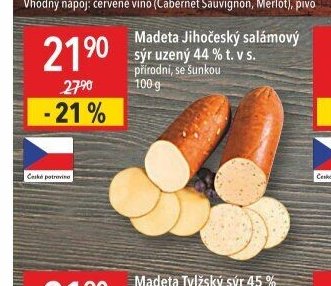 Madeta Jihočeský salámový sýr uzený 44 % t. v s.
