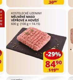 Kostelecké uzeniny mělněné maso vepřové a hovězí 600g