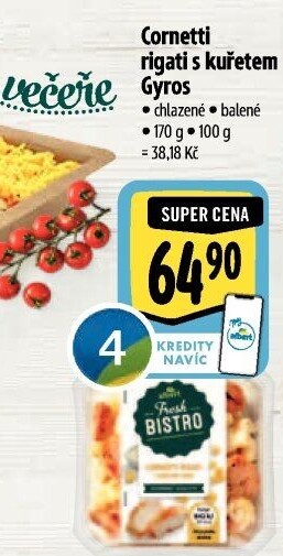 Cornetti rigati s kuřetem gyros Albert Fresh Bistro