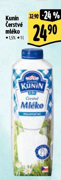 Mléko čerstvé Mlékárna Kunín - 1,5% polotučné