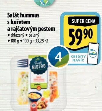 Salát Hummus s kuřetem a rajčatovým pestem s proteiny Albert Fresh Bistro