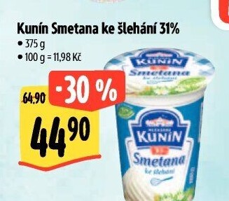 Smetana ke šlehání Mlékárna Kunín 31%