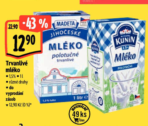 Mléko trvanlivé Jihočeské Madeta - 1,5% polotučné