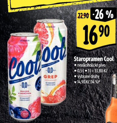 Nealkoholické pivo ochucené Staropramen Cool