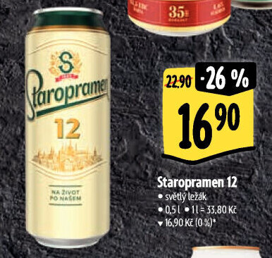 Pivo světlý ležák 12° Staropramen