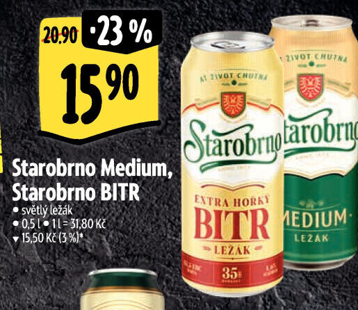 Pivo světlý ležák nepasterizovaný 11° Medium Starobrno