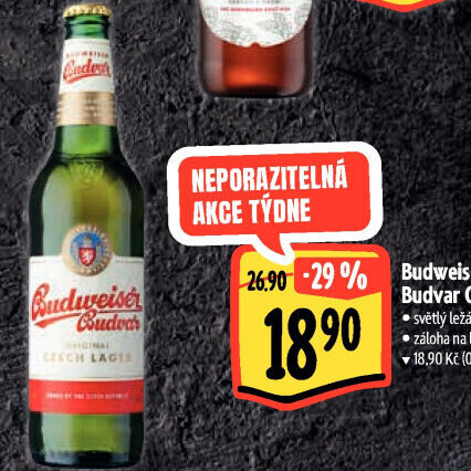 Pivo světlý ležák Original Budweiser Budvar