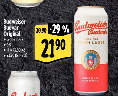Pivo světlý ležák Original Budweiser Budvar