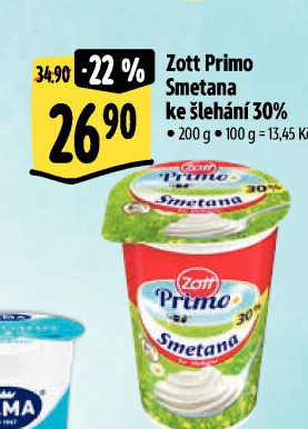 Smetana ke šlehání 30% Primo Zott