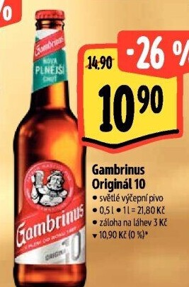 Pivo světlé výčepní Originál 10° Gambrinus