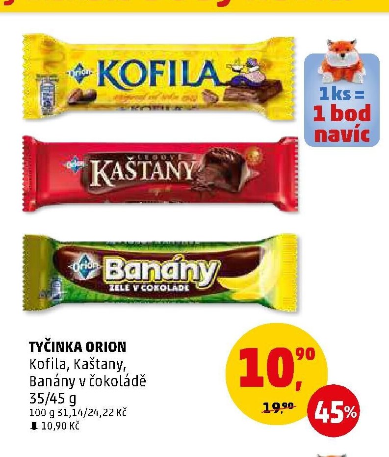 TYČINKA ORION Kofila, Kaštany, Banány v čokoládě