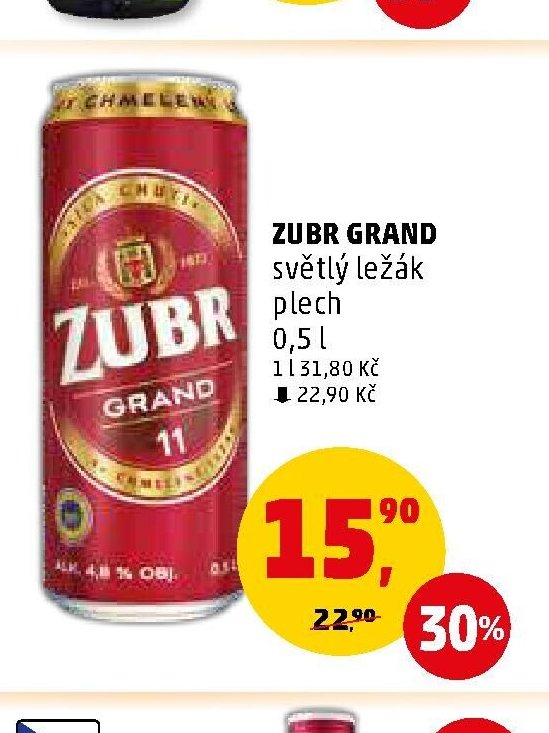 ZUBR GRAND světlý ležák plech 0,5 l