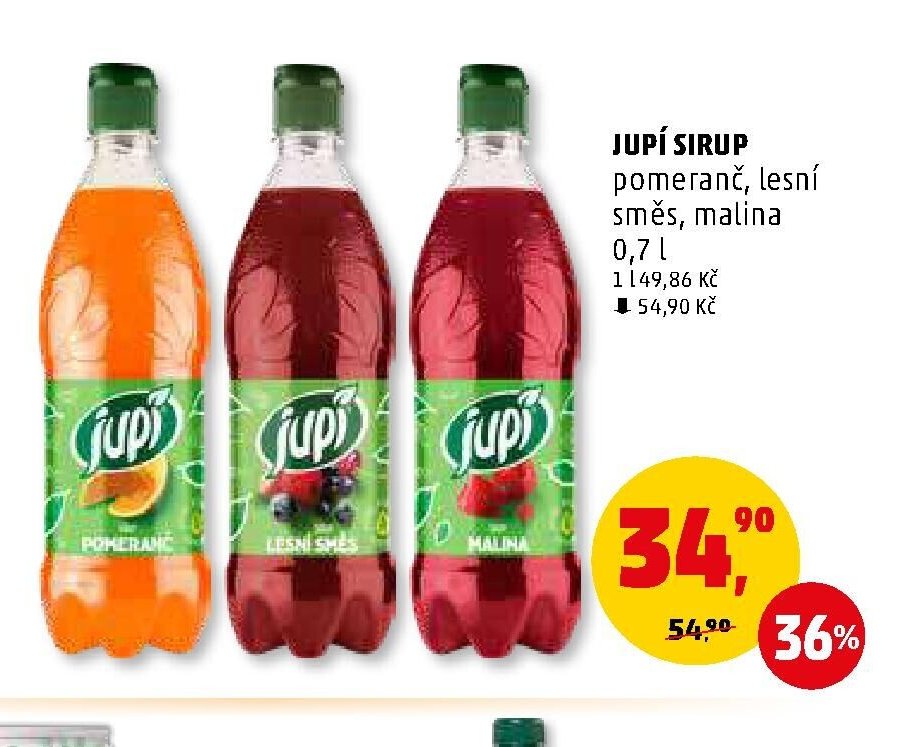 JUPÍ SIRUP pomeranč, lesní směs, malina