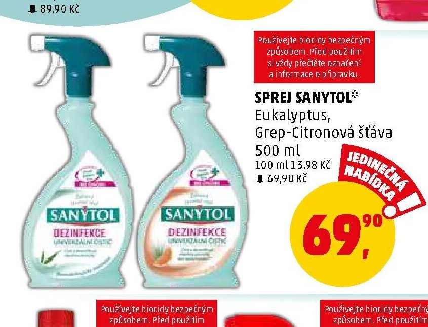 SPREJ SANYTOL Eukalyptus, Grep-Citronová šťáva