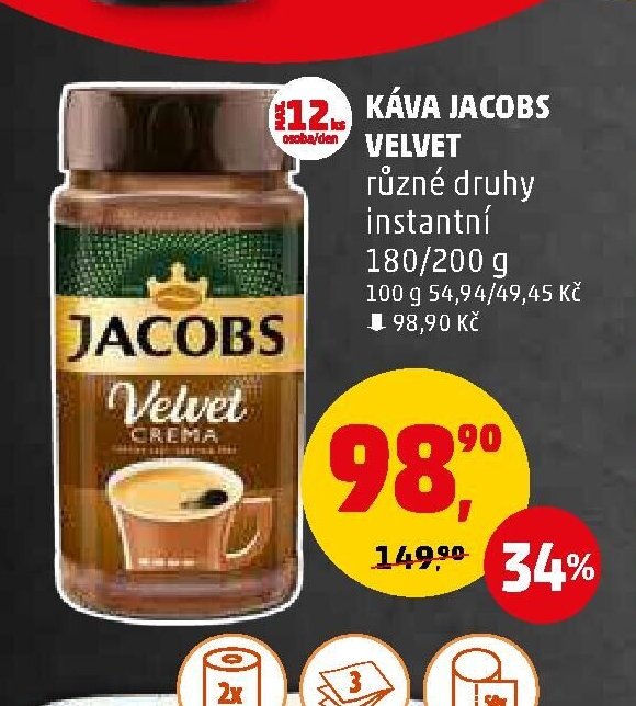 Káva Jacobs Velvet různé druhy instantní 180/200 g