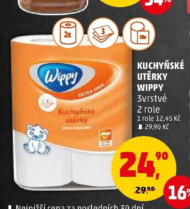 Kuchyňské utěrky Wippy 3vrstvé 2 role