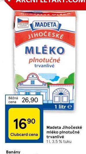 Madeta Jihočeské mléko plnotučné trvanlivé 1 l
