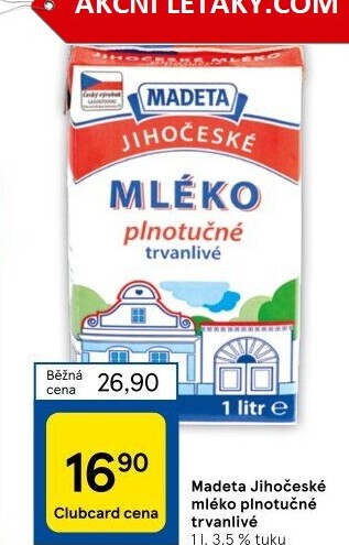 Mléko trvanlivé Jihočeské Madeta - 3,5% plnotučné