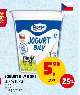 JOGURT BÍLÝ BONI 3,7 % tuku 150 g