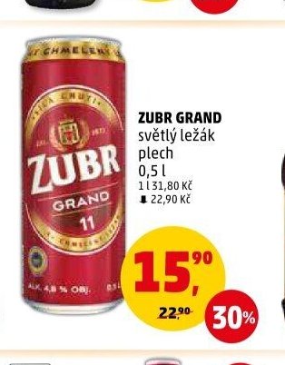 ZUBR GRAND světlý ležák plech 0,5 l