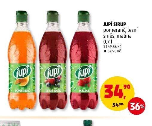 JUPÍ SIRUP pomeranč, lesní směs, malina 0,7 l